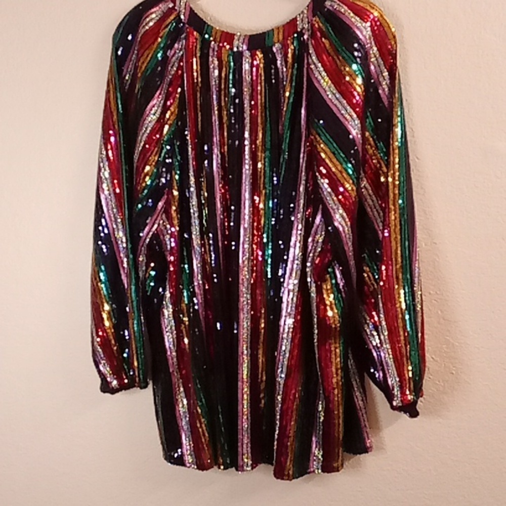 NEW CROWN & IVY Vneck Long Sleeves Festival Size XXL Sequins Multi Colors B4 X P - Picture 2 of 12